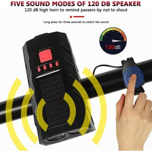 Solar Power LED MTB Headlight Electric Horn USB Rechargeable Bicycle Lights Bicycle Lamp Cycling Waterproof Front Flashlight