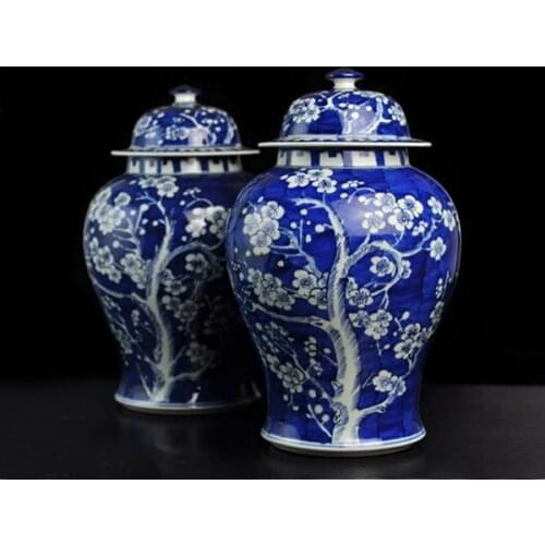 Qing KangXi Antique Chinese Blue White Porcelain Ice Plum Ceramic Vase Ginger Jar