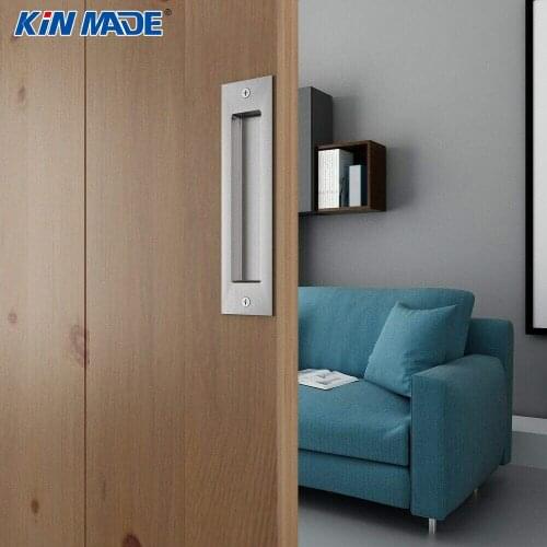 Kinmade 6 1/2in 8in Satin Brushed Nickel Barn Door Flush Pull Handle Rectangular Recessed handle