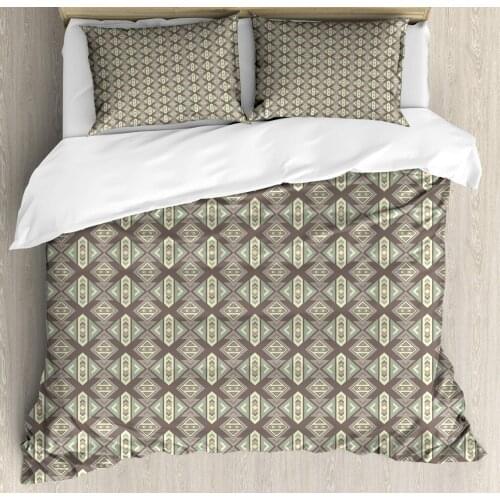 Boho Duvet Cover Set Geometric Pattern 3 Piece Bedding Set Pastel Green Pale Sage Green Pale Mauve Taupe and Warm Taupe