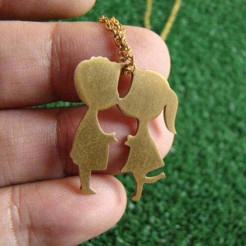 Creative Romantic Kissing Boys Girls Pendant Necklace for Women Men Plated Gold Jewelry Lover Valentines Day Gift