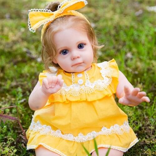 22" Soft Body Girl Baby Doll With Curls Hair Lifelike Soft Touch Educational Baby Gift Dolls For Girls
