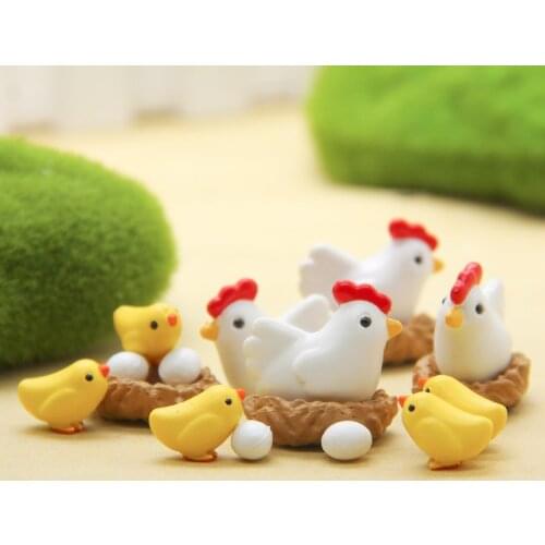 Little Yellow Chicke Egg Hen Figure Small Animal Ornaments Mini Cute Model Toys Fairy Garden Moss Miniature Home Decor Accessory