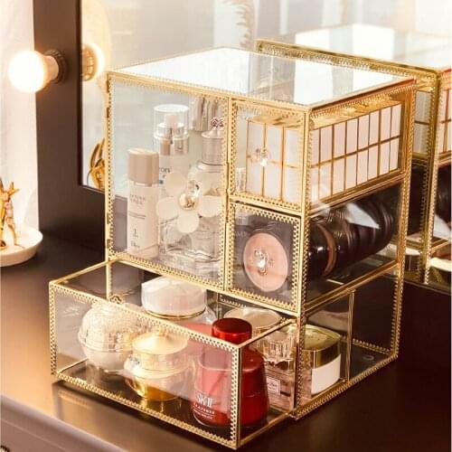 Mordoa makeup organizer drawer divider wedding decoration home decoration accessories 100% quality assurance Golden glass box