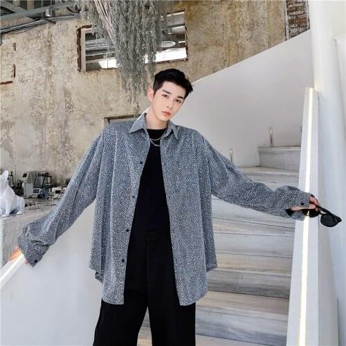 2021 summer fashion trend streetwear casual jacket mens embroidered sequined long-sleeved shirt retro stage outfit shiny shirt