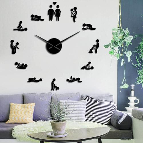 Bachelorette Game Sexy Kama Sutra 3D DIY Clock Sex Love Position Mute Wall Clock Watch Adult Room Decor Acrylic Big Time Clock