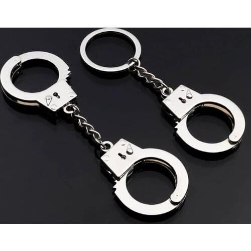 20pcs/lot Metal Novelty Silver Double Lock Handcuffs Keychain Key Rings Fashion Jewelry