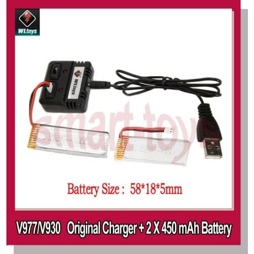 Original V966-023 battery Charger with USB cable and 2Pcs V977 battery for Wltoys V966 V977 V988 V930 Helicopter Parts
