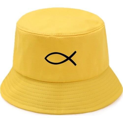 Jesus Fish Bucket Hat For Men Sunscreen Headwear Fisherman Hats Female summer Bucket Caps Casual Folding Panama Chapeu панамы