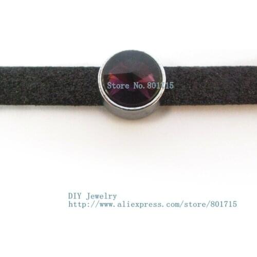 Brithday Gift birthstone-February-Purple slide charms Internal Dia.8mm slide Charms Jewelry Finding fit 8mm wristband pet collar