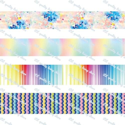 Custom Colorful gradient printed grosgrain ribbon fold over elastic printing ribbons DIY hair accessories band 50 yards