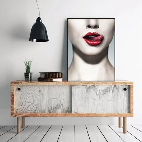 Woman Sexy Red Lips Poster Wall Art Canvas Painting Nordic Wall Pictures for Living Room Bedroom Decor Picture Beauty Art Print