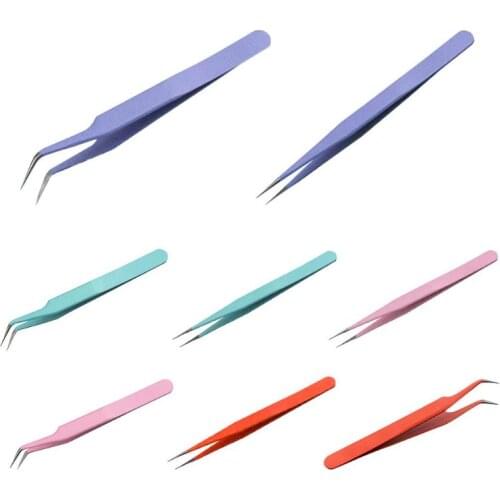 Stainless Steel Macarons Candy Color Straight Curved Eye Lashes Tweezers False Fake Eyelash Extension Nippers Pointed Clip Tool