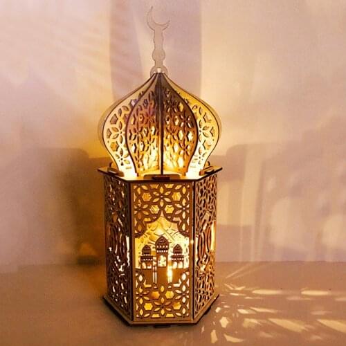 LED Eid Wooden Palace LED Light Muslim Islamic Festival Lamp Lighthouse Eid Mubarak Decorations Ramadan Party Supplies