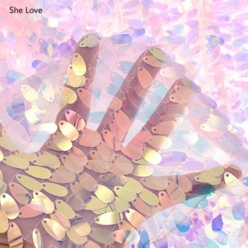 Chzimade 1/2 Yards Rainbow Color Sequins Fabric Iridescent Sparkly Embroidery Fabric For Clothing Diy Home Decoration