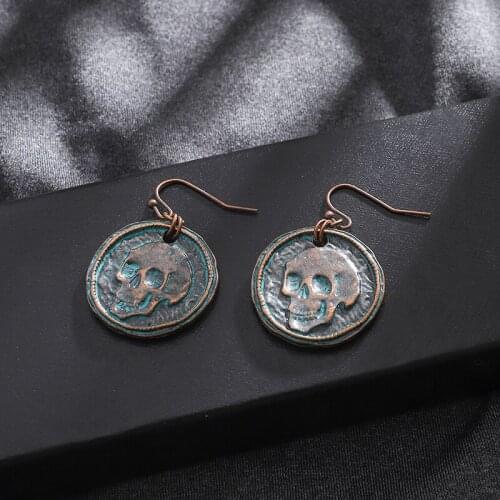 Vintage Bronze Boho Earrings for Women Punk skull Geometric 2019 Earrings Fashion Jewelry Round drop Earring party gifts girls