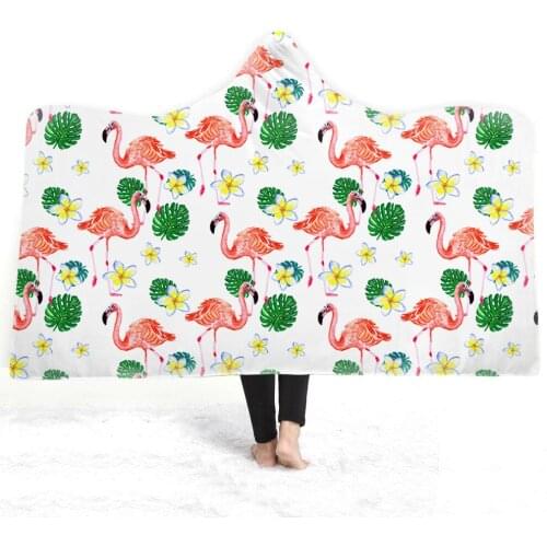 Flamingo Print Magic Cloak Home Sofa Warm Heating Cashmere Hooded Blanket Adult Children Nap Cashmere Hooded Blanket