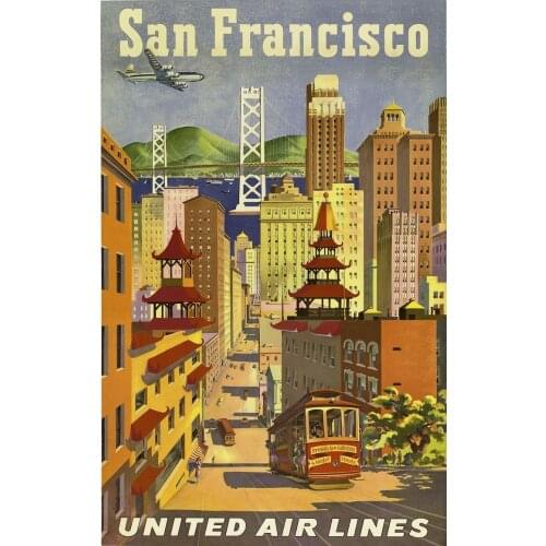 SAN FRANCISCO AIR LINES Vintage Retro Travel Railways Photo Art Film Print Silk Poster for Your Home Wall Decor 24x36inch