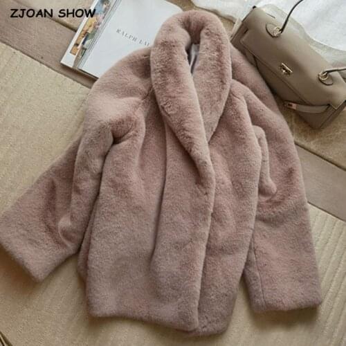 HIGH QUALITY Winter Keep Warm Hairy Shaggy Lapel Mink Faux Fur Coat Long sleeve Furry Fur Women Fur Jacket Short Outerwear