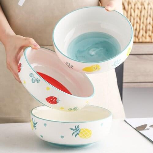 Japanese hand painted ceramic soup bowl net red underglaze color fruit small fresh 8-inch face bowl tableware ceramic salad bowl