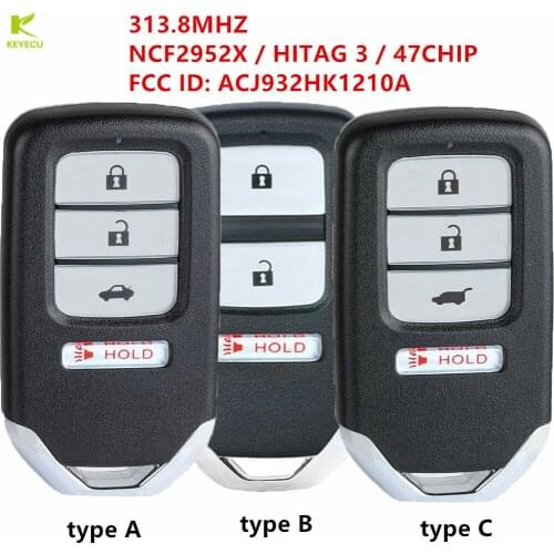 KEYECU Replacement Smart Key REMOTE FOB PROX 3/4 button 313.8MHZ ID47 for Honda Accord Civic CR-V Crosstour FCC: ACJ932HK1210A