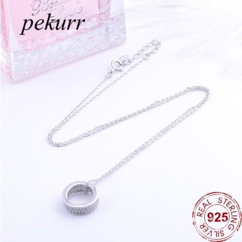 Pekurr Real 925 Sterling Silver Lucky Circle Round Romantic Pendant Necklaces For Women Silver Chain Jewelry Gifts