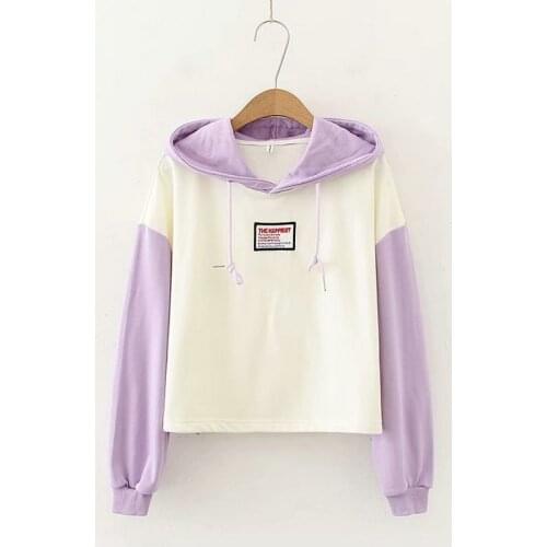 YUPINCIAGA Sweet Women Hoodies Letters Embroidery Hooded Loose Pullovers 2020 Autumn Hit Color Patchwork Hooded Sweatshirts