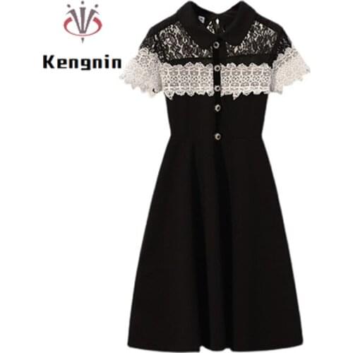 2021 Summer New Lace Patchwork River Women Dresses Loose Hollow Out Female Robe Dress Plus Size 5XL Black Lady Vestidos KE958