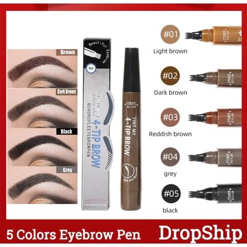 4-tip Liquid Eyebrow Pencil Waterproof Long Lasting Women Eyes Cosmetics Natural Wild Brown Eyebrow Dark Brown Liquid Pencil