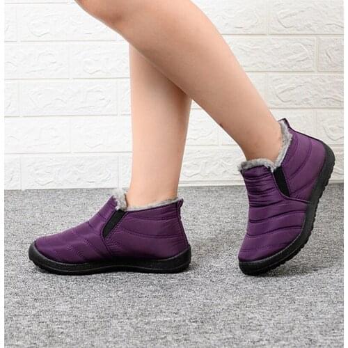 Snow Fur Boots Winter Boots Women Warm Plush Boots Winter Female Slip On Flat Comfortable Shoes Waterproof Ultralight Big Size