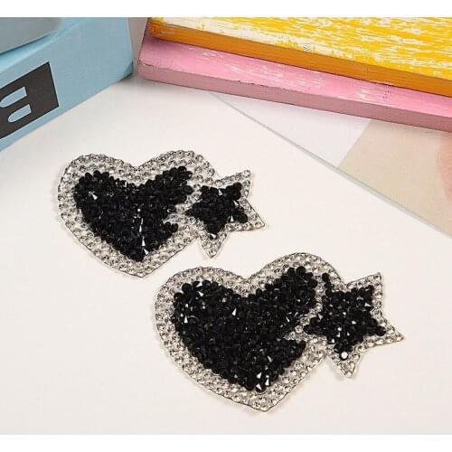 1pcs Multiple Sizes Crystal Rhinestone Love Heart Star Patches For Clothing Iron On Clothes Appliques Stripes Diamond Stickers