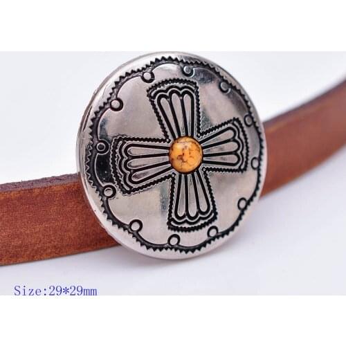 10pc 29MM Silver YELLOW Bead Windwill Cross Engraved DIY Craft Saddle Conchoes Screw Back