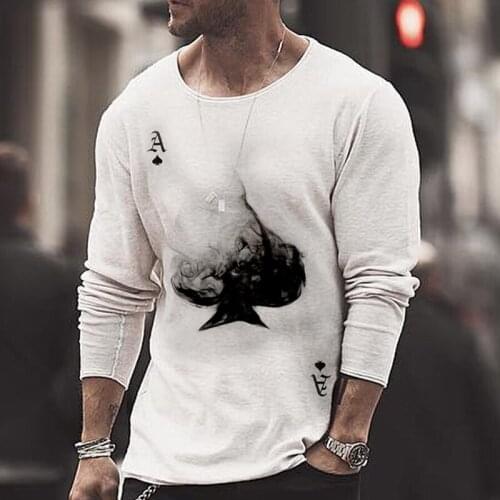 2021 Spring Poker Printed Mens Long Sleeve T-Shirts O-Neck Pullover Tops New Casual Autumn Male Plus Size Tee Man Clothing