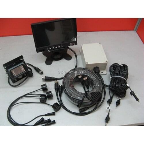 24 voltage truck parking system 7 inch monitor reverse camera 4 ultrasonic parking sensor