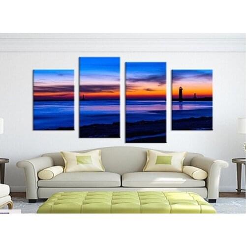 4 Pieces/set Sea Scenery Beach Lighthouse Wall Art for Wall Decor Home Decoration Picture Paint On Canvas Prints Painting Framed
