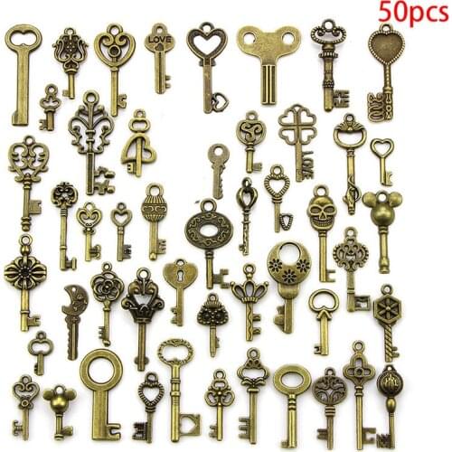 50pcs/lot Vintage Brass Metal Alloy Lovely Large Crown Key Charms Vintage Jewelry Keys Charms