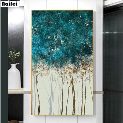 5D DIY Diamond Painting Lucky Tree Blue And Golden Yellow Landscape Diamond Embroidery Stitch Rhinestones Mosaic Wall Art