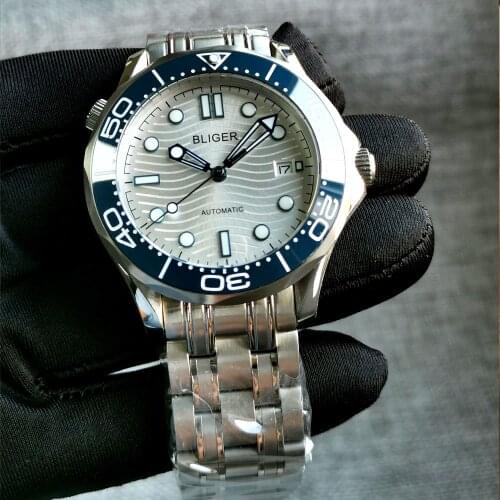 BLIGER Fashional Men Watch Sapphire Glass Rotaitng Bezel MIYOTA Movement Steel Band Date Window