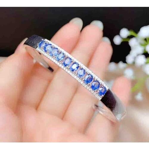 Natural Sri Lanka Sapphire Cuff Bracelet for Women S925 Silver Top Quality Fine Jewelry Real Blue Gemstones with Certificate R86