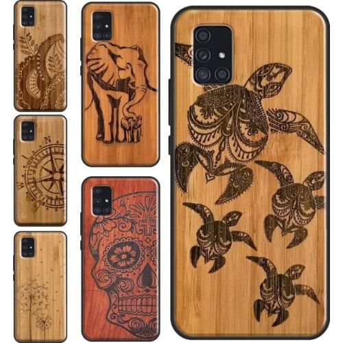 Natural Bamboo Wood Animal Print Case For Samsung Galaxy A70 A50 A51 A71 A21S A20e A11 A31 A30S A10 A40 M21 M31 A7 2018