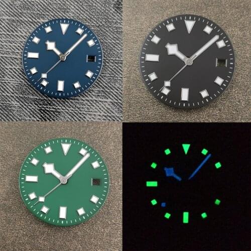 28.5mm luminous sterile dial + hands fit Miyota 8215 8205 Mingzhu DG 2813 Seagull 1612 movement 3 colors black / blue / green