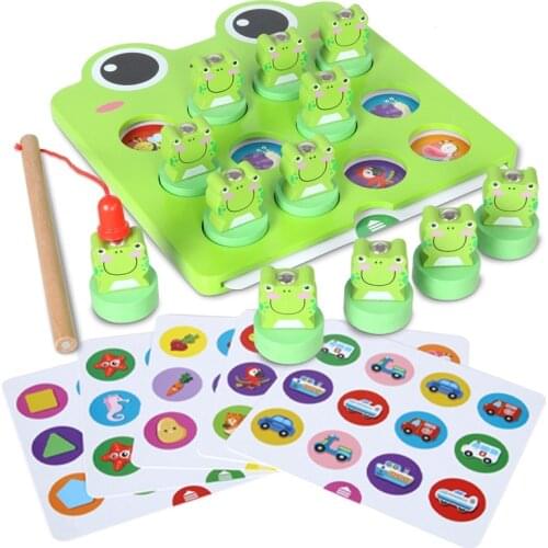 Kids Toys Puzzles Family Games Wooden Magnetic Frog Fishing Game Children Wooden Fun Memory Match Chess Gift