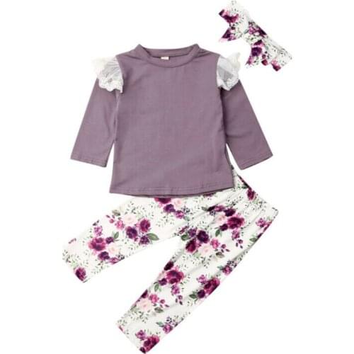 1-4T Toddler Kid Baby Girl Floral Clothes set Long Sleeve Lace Top and Flower Pant suit Elegant Cute Lovely Princess Outfits