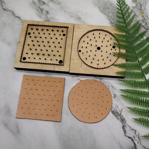 Designer leather craft template cup mat square round 10cm die cutting knife leather hole punches tool set deri el aletleri