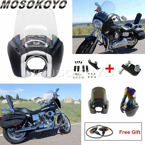 For Harley Dyna FXDB Street Bob Custom Bobber Front Headlight Fairing Club Style W/ Windscreen FXDXT Super Glide Sport Fairing