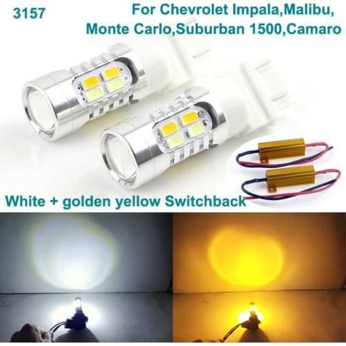 For Chevrolet Impala Malibu Monte Carlo Suburban 1500 Camaro 3157 Dual Color Switchback LED DRL Parking front Turn Signal light