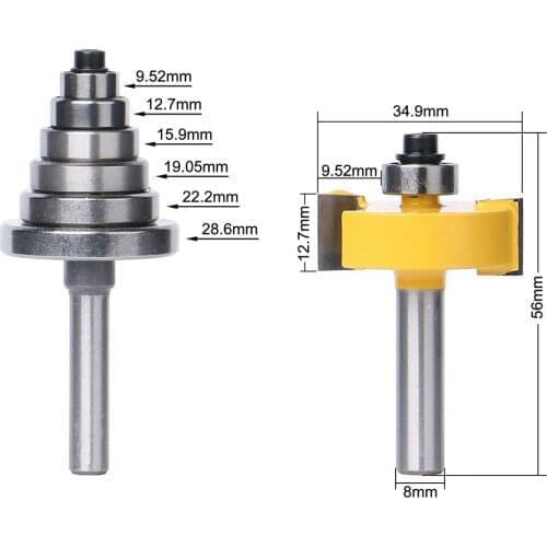 8mm Shank Rabbeting Router Bit Bearings Woodwork Trimmer Cutter with 6 Bearings Set Milling Tenon cutter for Woodworking Tools