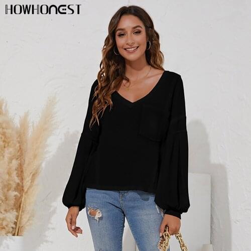 Za Womens T-shirt Autumn New Pulovers V-neck Casual Stitching Lantern Sleeve Blouses Tees Shirt Tops Vintage Clothes Ropa Mujer