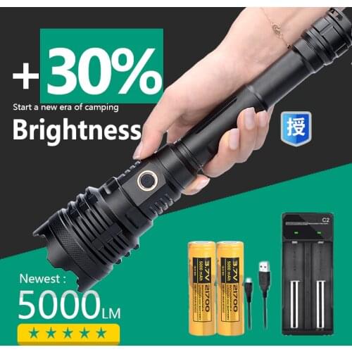 [ JamieFire LED] Powerful Flashlight Torch USB Rechargeable Tactical Hunting Flashlight 21700 Zoom Lamp LED Flash Light Zoomable