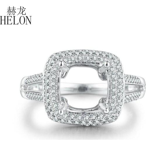 HELON Cushion Cut 8x8mm Solid 14k White Gold Pave 0.6CT Natural SI/H Diamonds Semi Mount Engagement Ring Trendy Fine Jewelry